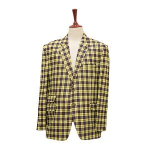 Mens 48R Yellow Navy Red Plaid Wool Blazer Sport Coat Wedding Formal